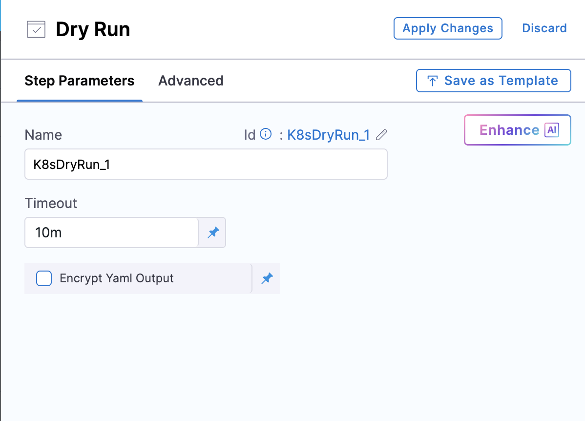 Dry Run step configuration